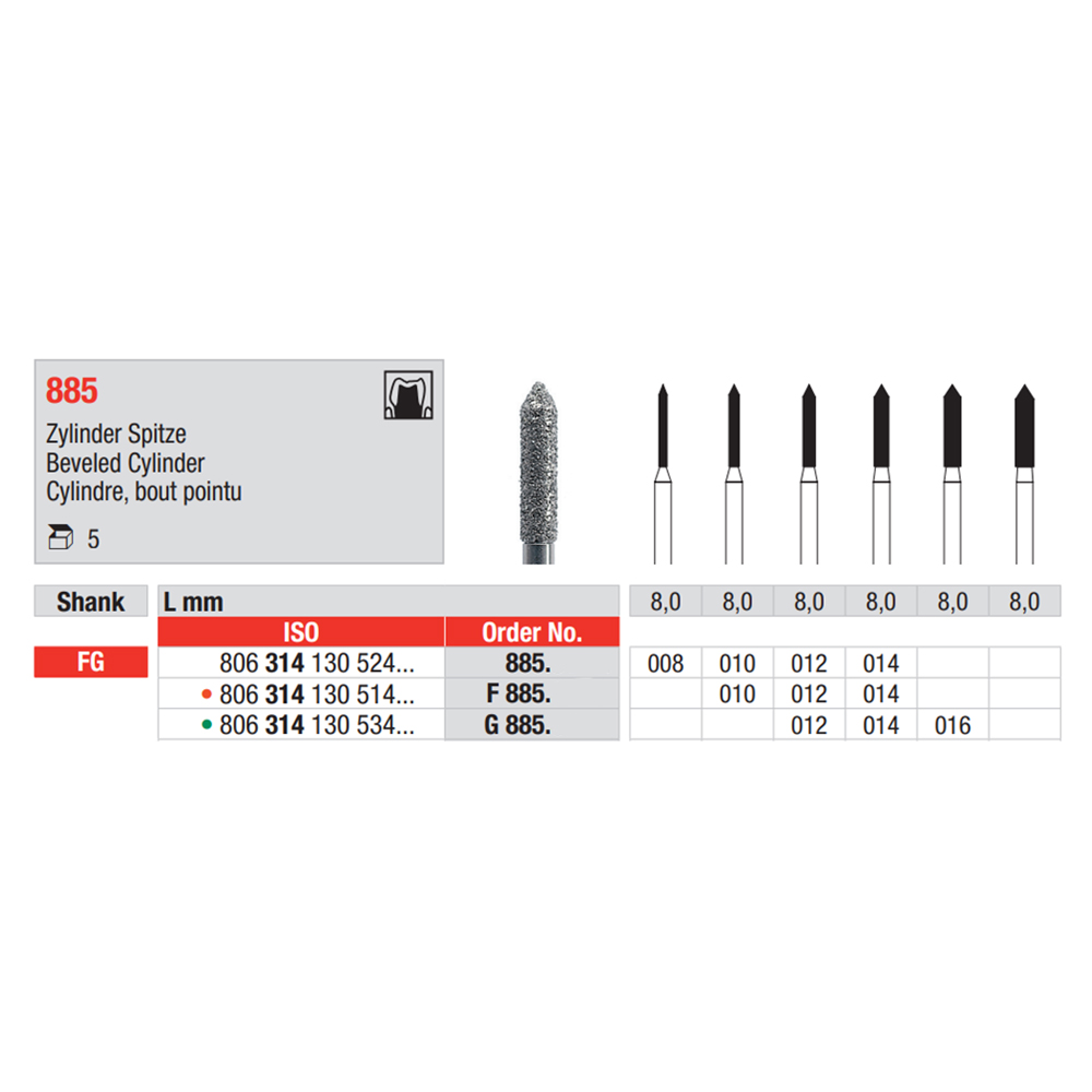 Beveled Cylinder FG 885/130, 5pcs.