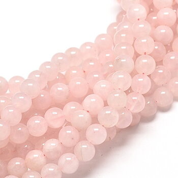 Runda rosenkvartspärlor i 8 mm-storlek, mjukt rosa, ca 46 pärlor på sträng.