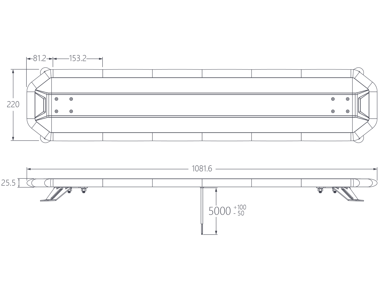 Radiant LED Advarsel lysbro 12-24V 1082mm R65 TA2 - 3