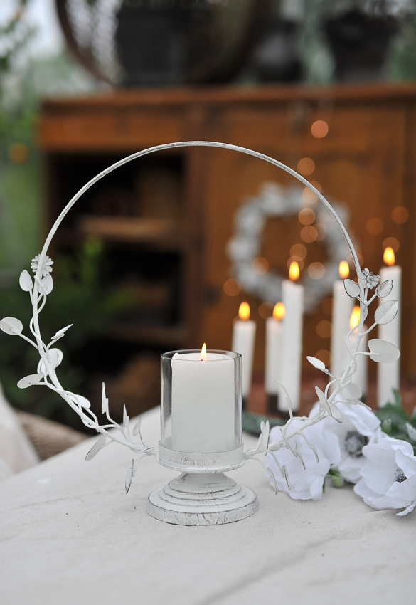 Candlestick with glass cylinder - Antique white - 38 cm - 2