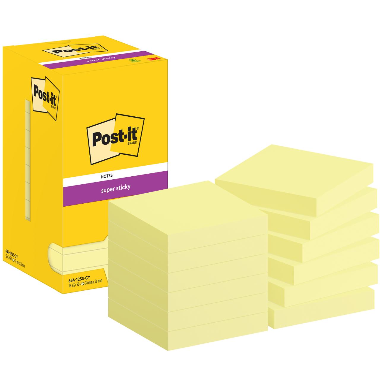 Notes POST-IT SuperSticky 76x76mm gul 12/fp - 2