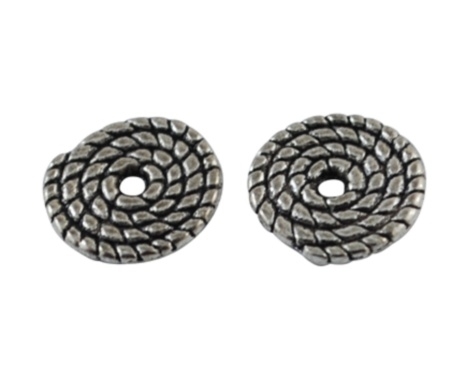Platta snurrade mellandelar 10 mm i antiksilverfärgad metall, 15 st