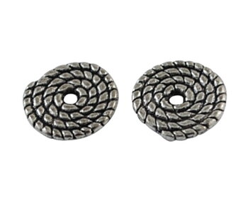 Platta snurrade mellandelar 10 mm i antiksilverfärgad metall, 15 st