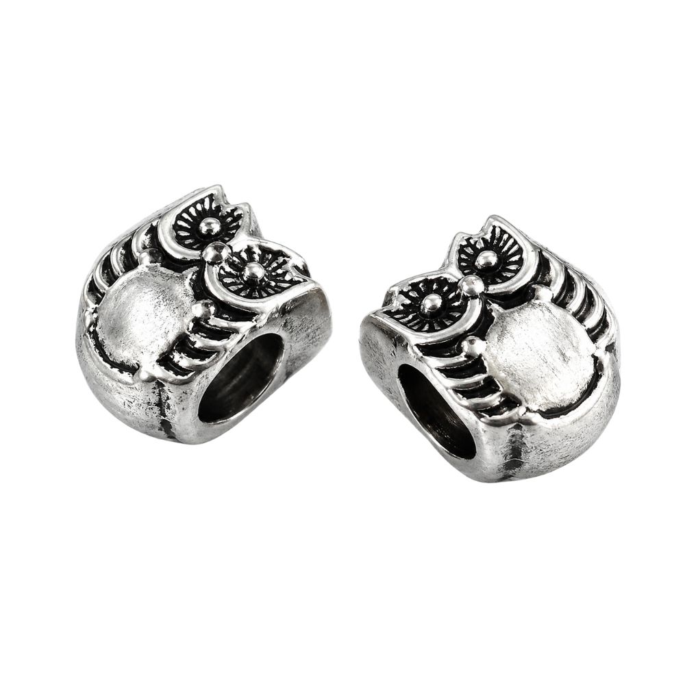 Metallpärla uggla 10 mm silverfärgad 4 st