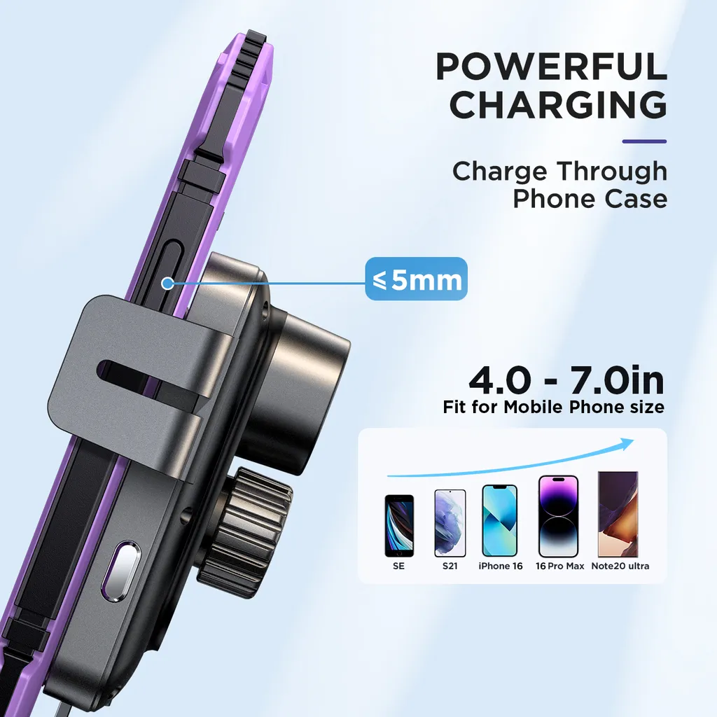 SiGN Bilhållare för Smartphones med Trådlös Laddning, 4.7"-6.8" - Svart - 5