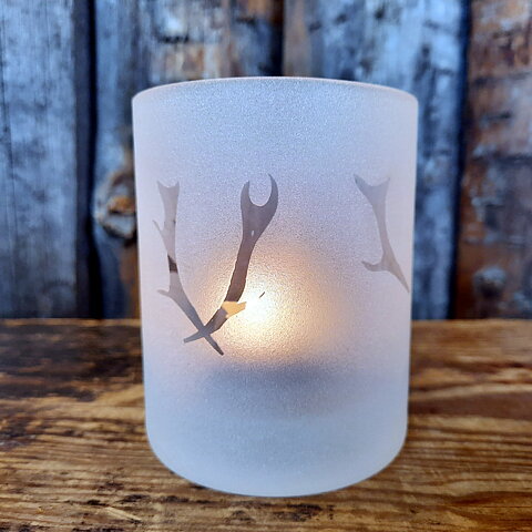 Candle lantern Reindeer antless Frosted, Jokkmokk sami design