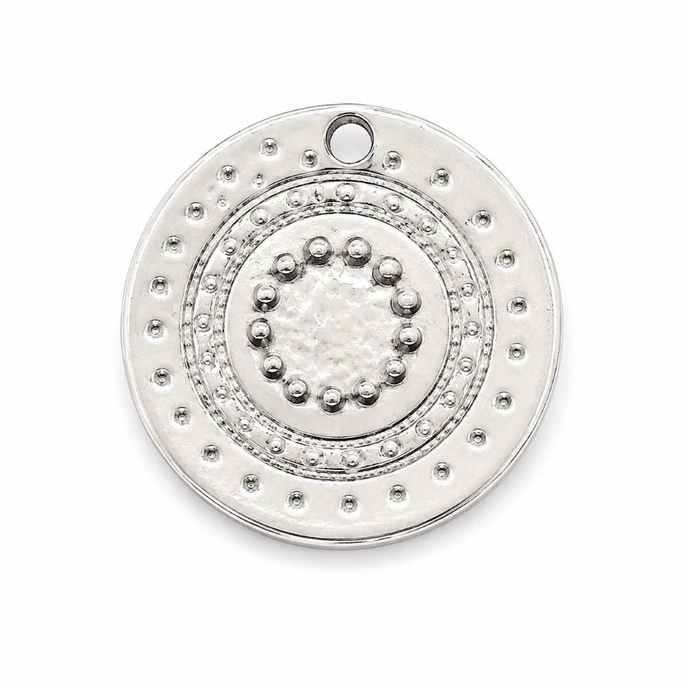 Rund mönstrad berlock 19 mm silverfärgad 8 st
