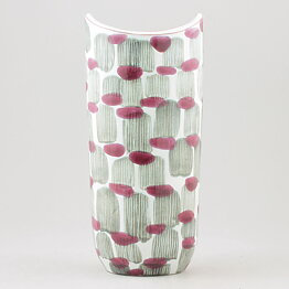 Mari Simmulson (Djungel 1953) Oval Vase with Green/Cerise Decor 24 cm