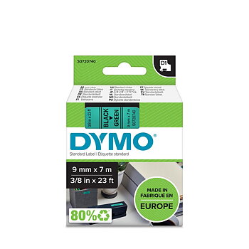 Tape DYMO D1 9mm svart på grön