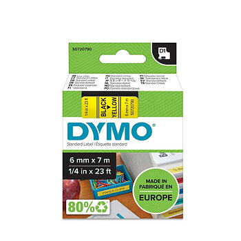 Tape DYMO D1 6mm Svart på Gul