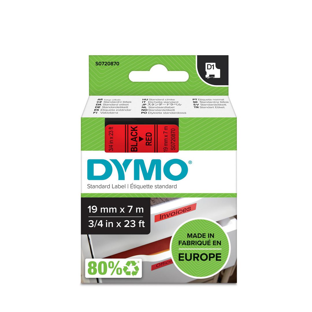 Tape DYMO D1 19mm Svart på Röd - 2