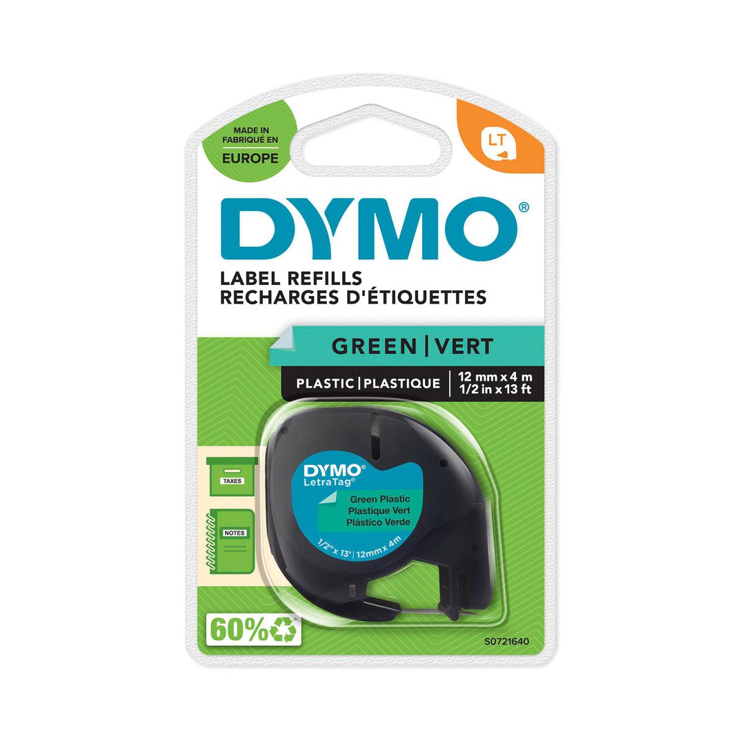 Tape DYMO LetraTag 12mm Svart på Grön - 2