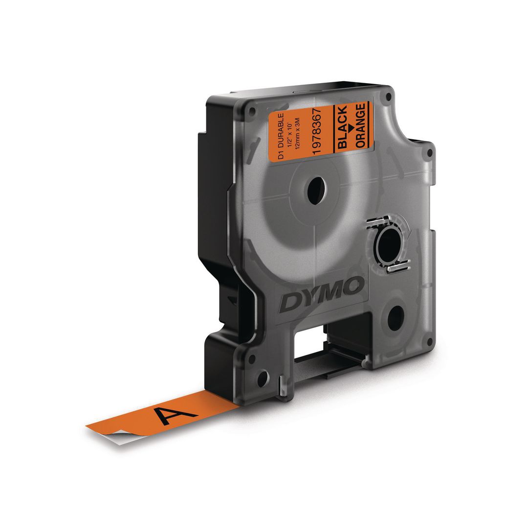 Tape DYMO Durable D1 12mm Svart på Orange