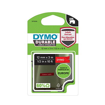 Tape DYMO Durable D1 12mm Vit på röd