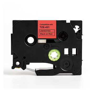 Tape 9mm TZe-421 Svart på Röd