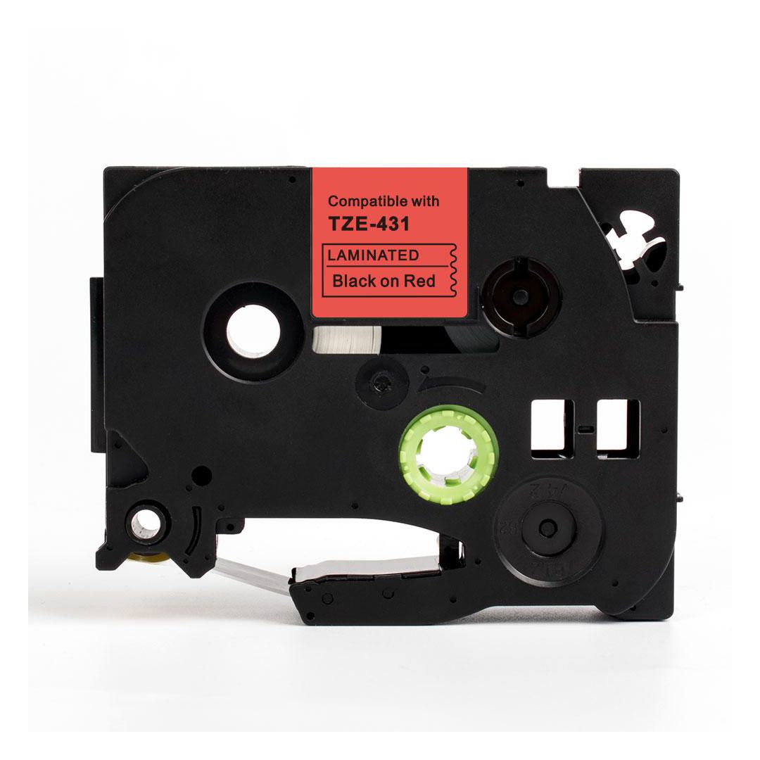 Tape 12mm TZe-431 Svart på Röd