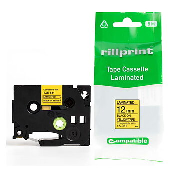 Tape 12mm TZe-631 Svart på Gul