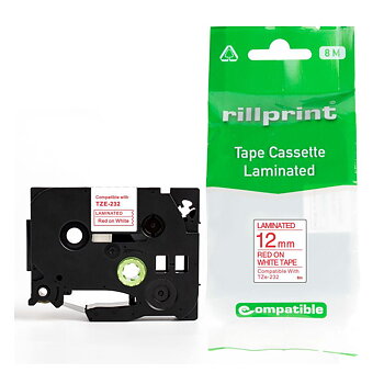 Tape 12mm TZe-232 Röd på Vit
