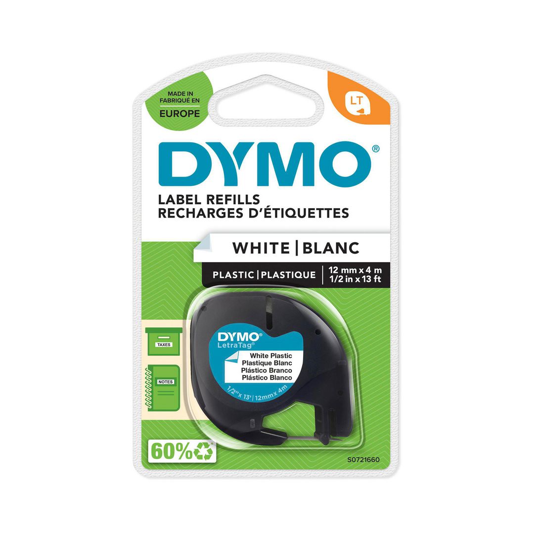 Tape LetraTAG plast 12mm svart på vit - 2