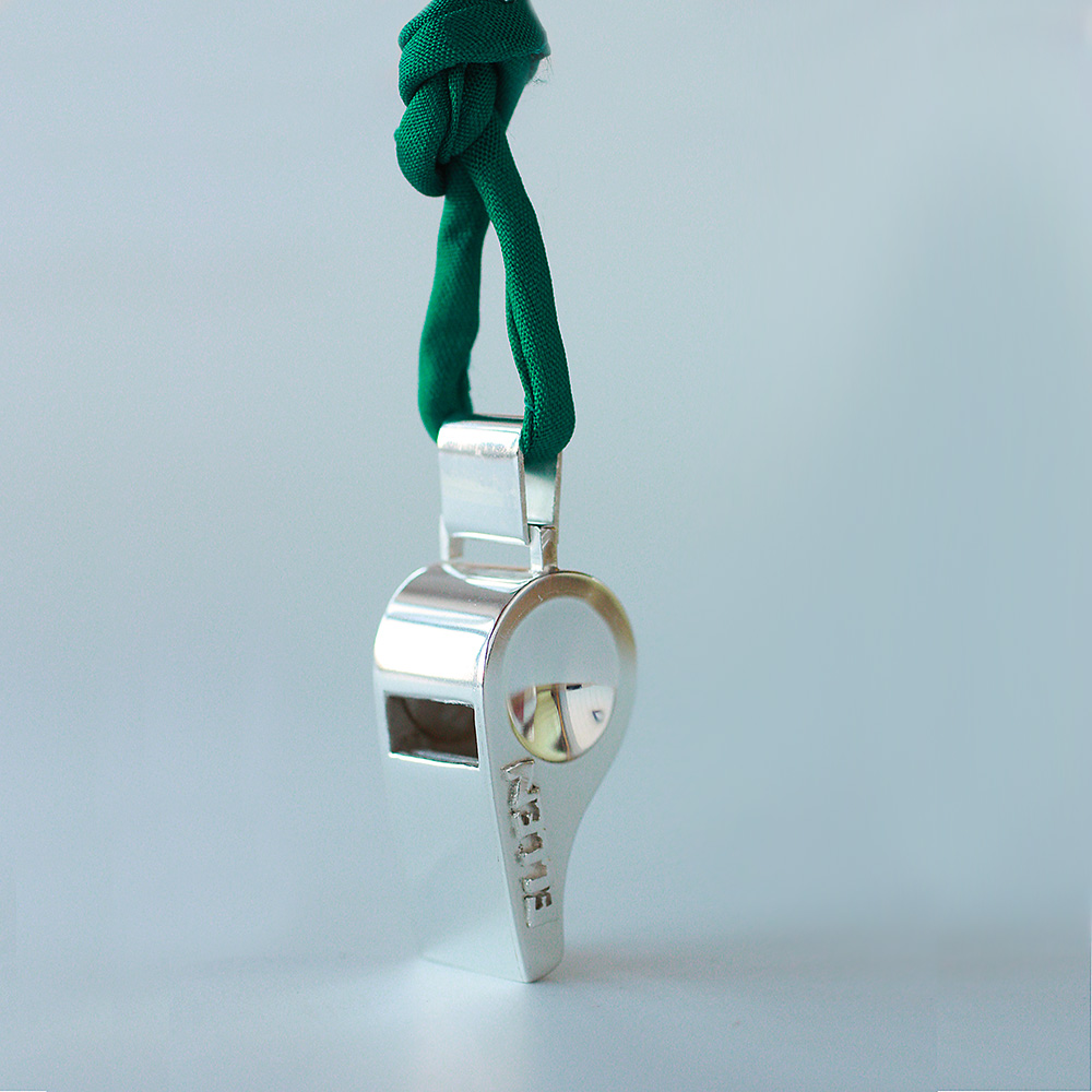 Whistle blower - with name - sterling silver pendant
