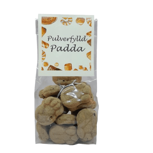 Pulverfylld padda,  hårda lakrits karameller med salmiakpulver
