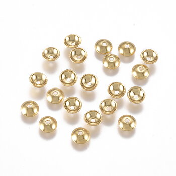 Släta pärlhattar i guldfärgat rostfritt stål, cirka 4 mm i diameter.