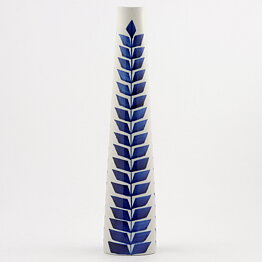 Karin Björquist (Indigo 1952) Slender Vase with Blue Leaf Decor 31 cm