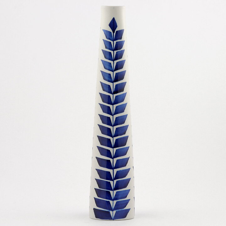 Karin Björquist (Indigo 1952) Slender Vase with Blue Leaf Decor 31 cm