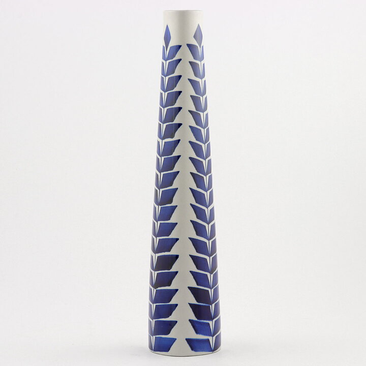 Karin Björquist (Indigo 1952) Slender Vase with Blue Leaf Decor 31 cm