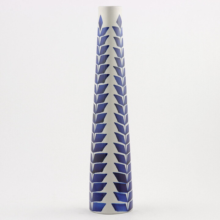 Karin Björquist (Indigo 1952) Slender Vase with Blue Leaf Decor 31 cm