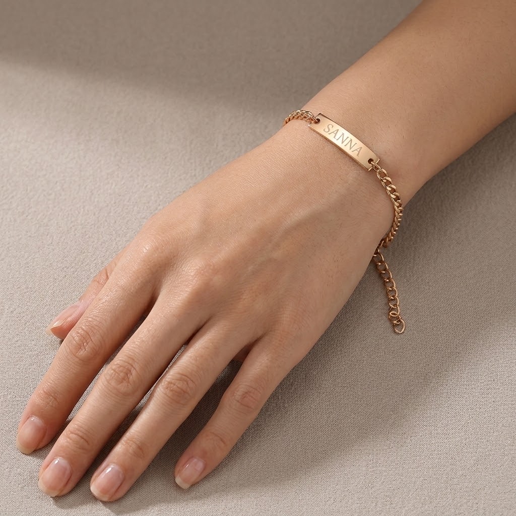 Nätt personligt guld armband med gravyr - Rostfritt stål - 3