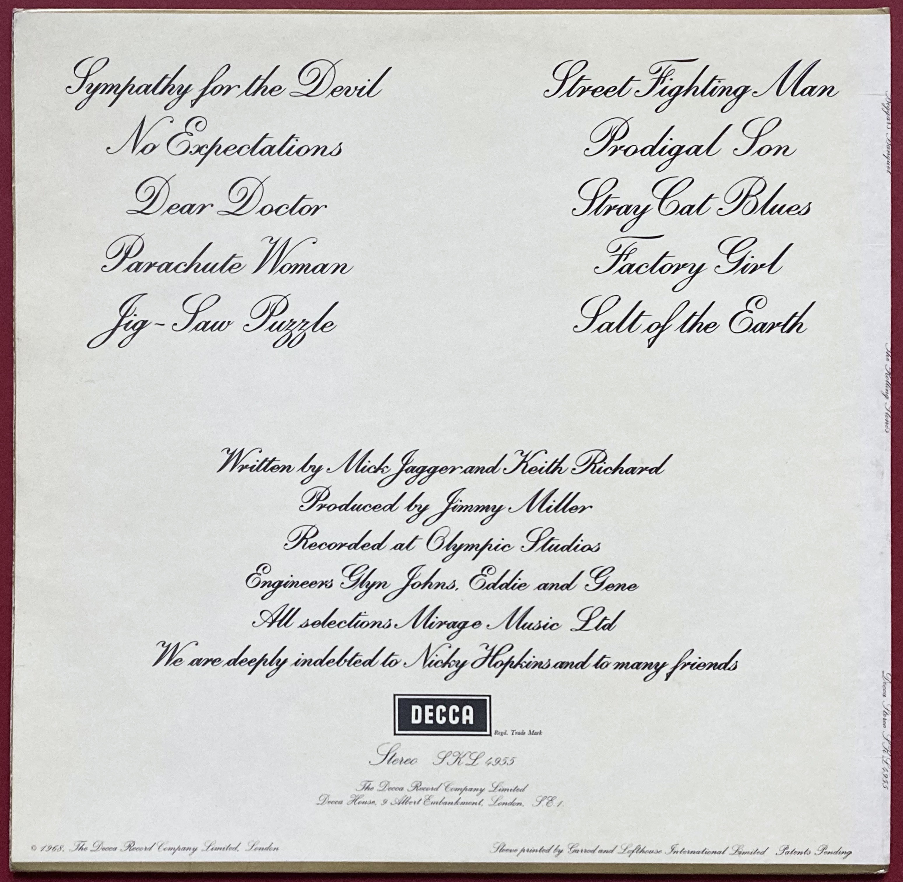 ROLLING STONES - Beggars Banquet UK-orig "Patents pending" Stereo LP 1968 - 3