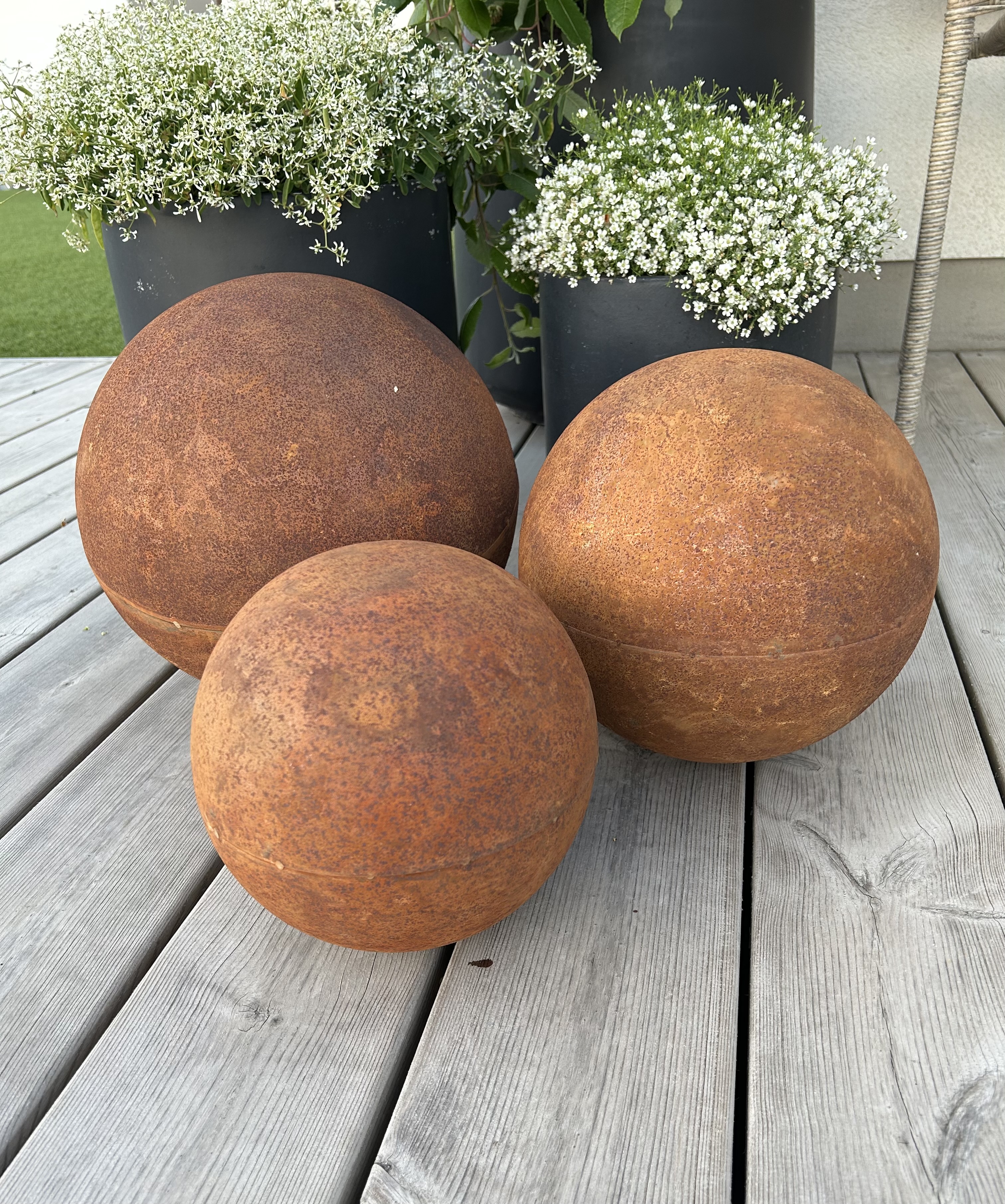 3 st rostiga stora klot 20 cm 25 cm 30 cm 