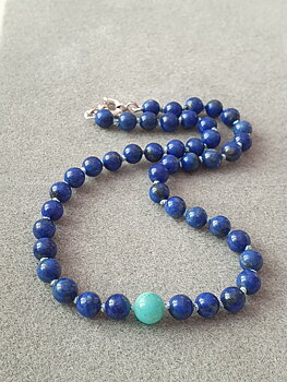 Halsband med Lapis lazuli och Amazonit, lås 925-silver