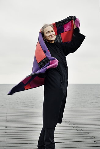 Plädsjal Grama, Rosa/lila/svart, No 3