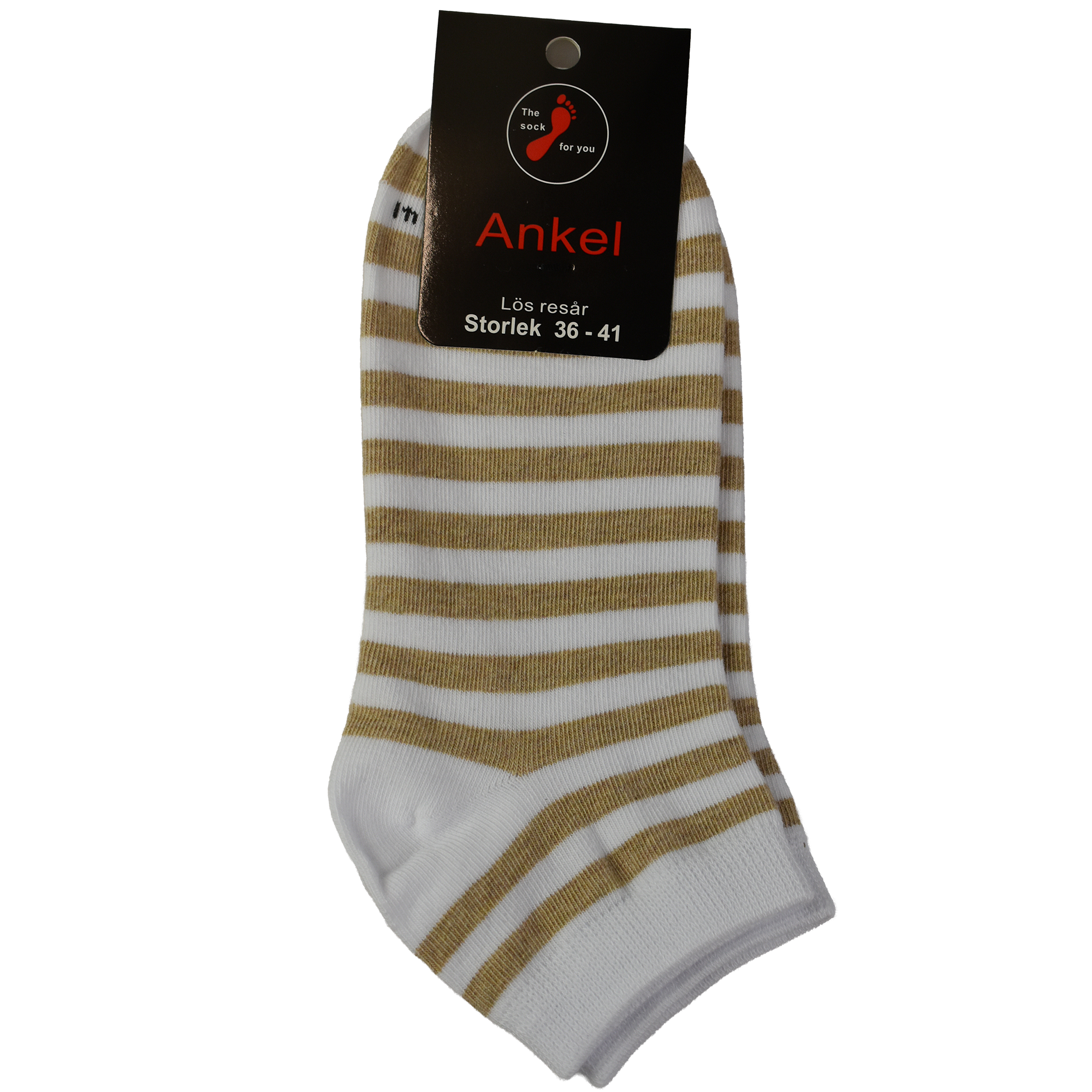 Ankelstrumpa utan tåsöm - beige vitrandig - Bomull