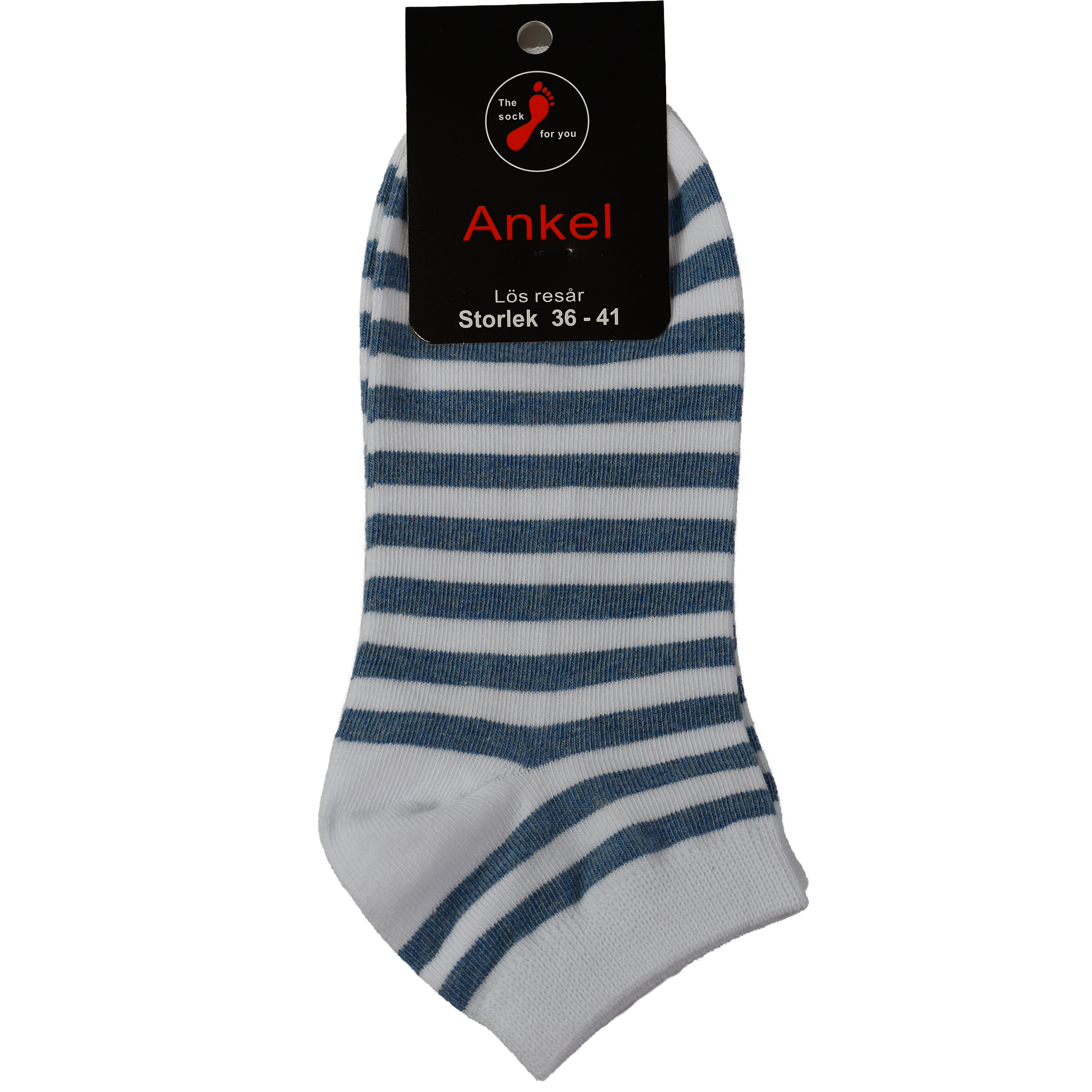 Ankelstrumpa utan tåsöm - jeans vitrandig - Bomull