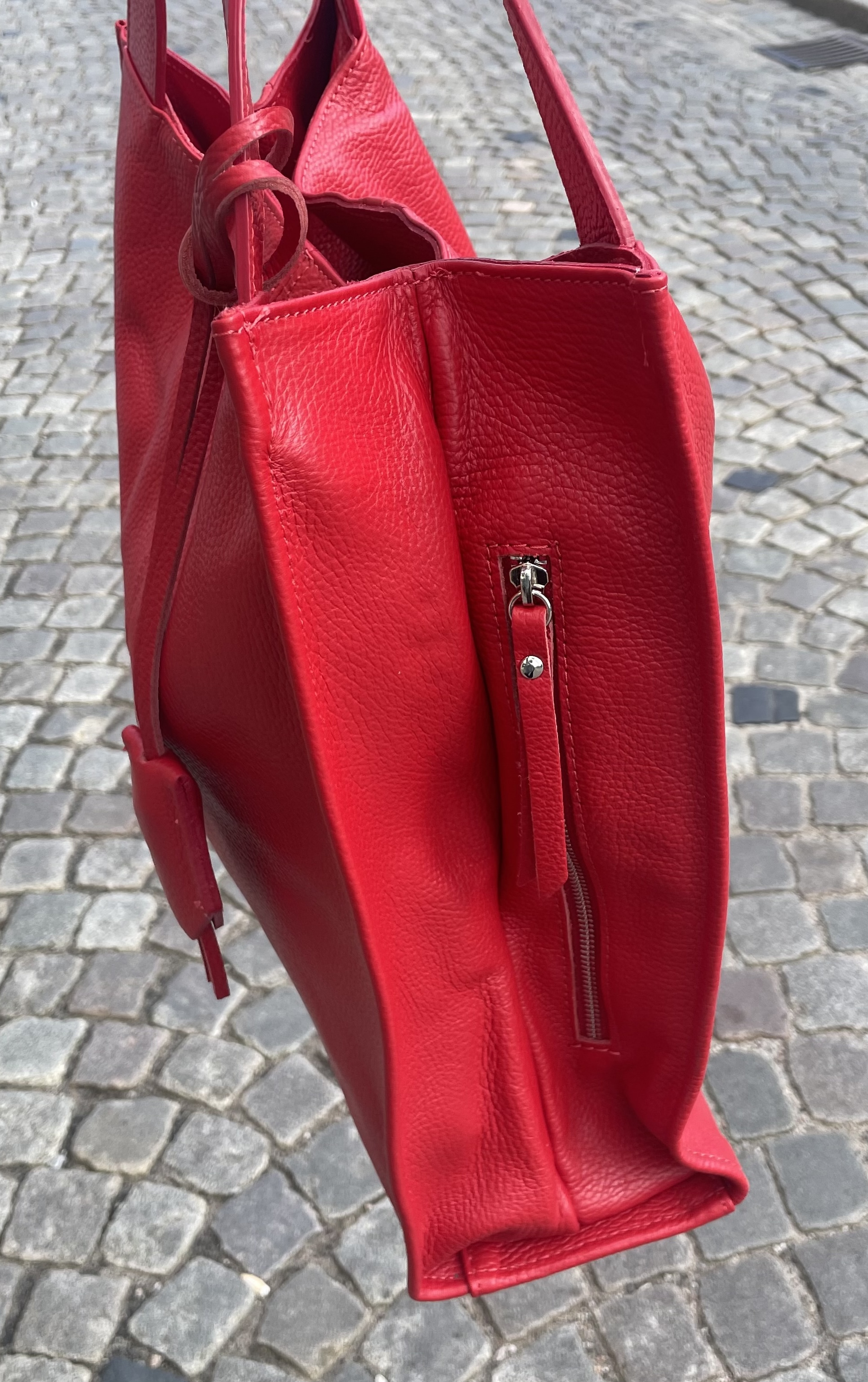 Stor Italiensk skinnväska 40x36x10, röd - 3