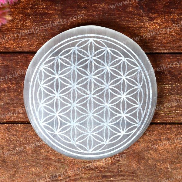 Livets blomma Selenit laddningsplatta  (Selenite Charging Plate) - Rund ca 12cm  - 4