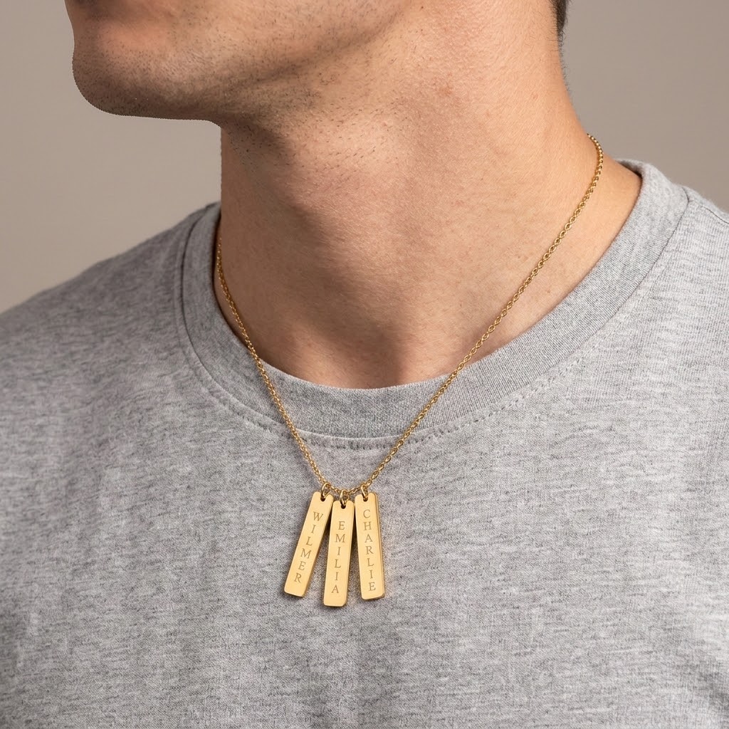 Tre guld stavar, Halsband med gravyr - Rostfritt stål - 3