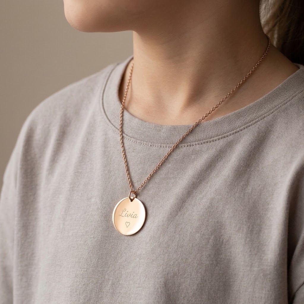 Guld coin, Barn halsband med gravyr - Rostfritt Stål - 3