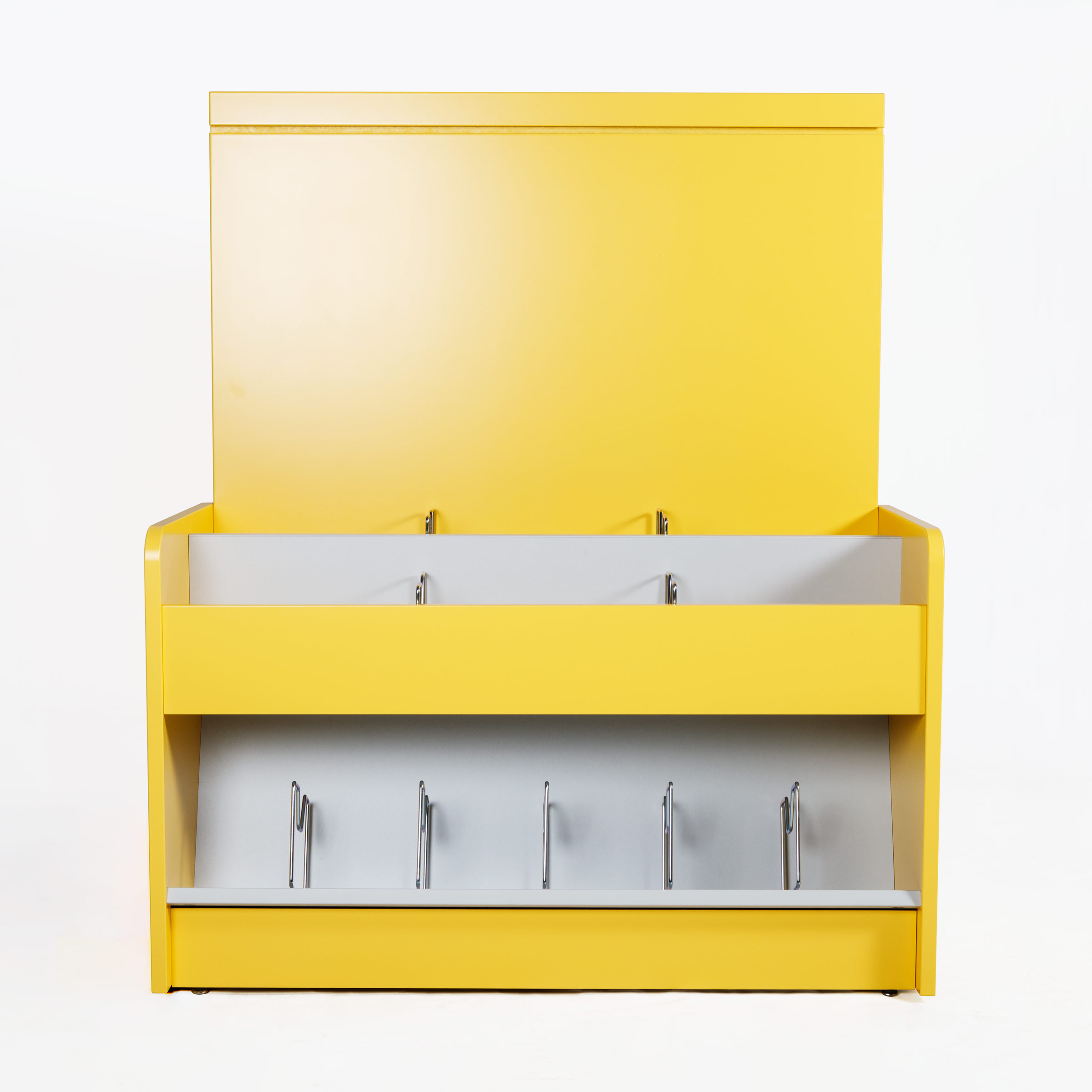 ExLIBRIS Pekebokkrybbe med høy rygg – ergonomisk MDF-krybbe med høy rygg, akryldisplayer, avdelere og valgfrie hjul for små barns boktilgang