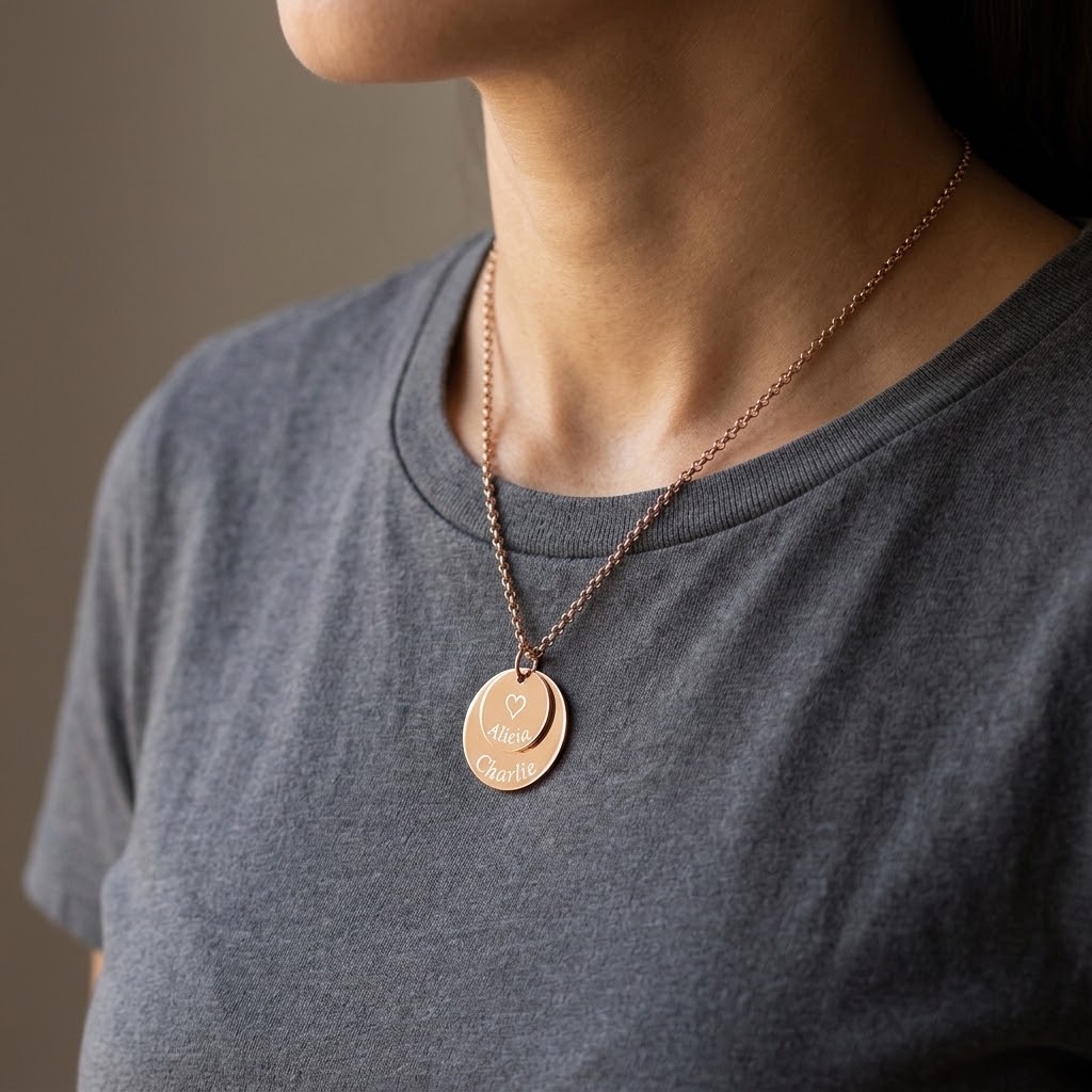 Två guld coins, Halsband med gravyr - Rostfritt stål - 3