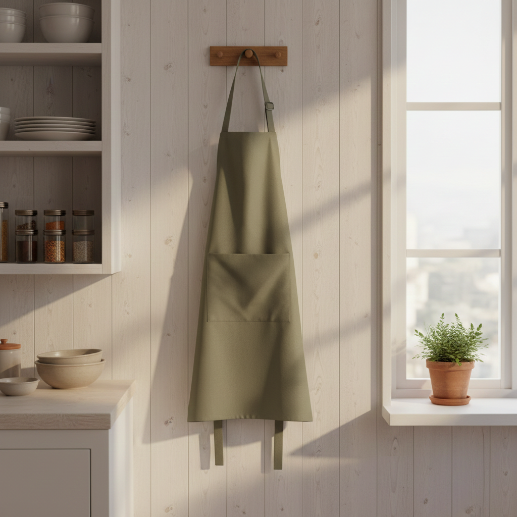 Förkläde med broderat namn - Oliv