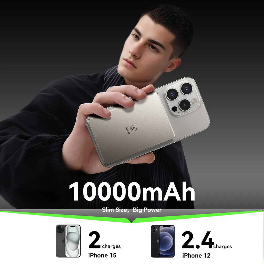 SiGN Ultratunn Magnetisk Powerbank 10000mAh, 20W - Titan - 5