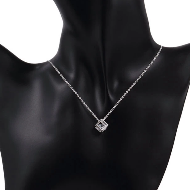 Halsband "Crystal Square" med en integrerad kristall och i 925 Sterling Silverplätering - 5