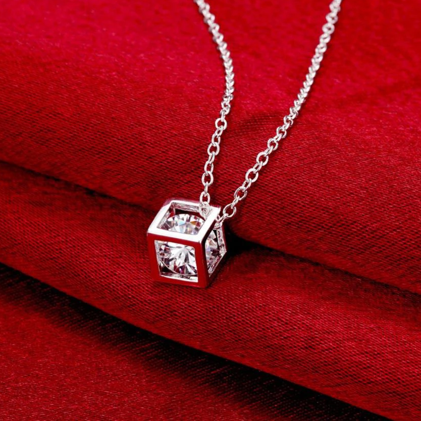 Halsband "Crystal Square" med en integrerad kristall och i 925 Sterling Silverplätering - 4