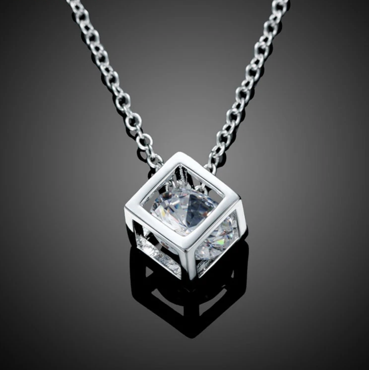Halsband "Crystal Square" med en integrerad kristall och i 925 Sterling Silverplätering - 2