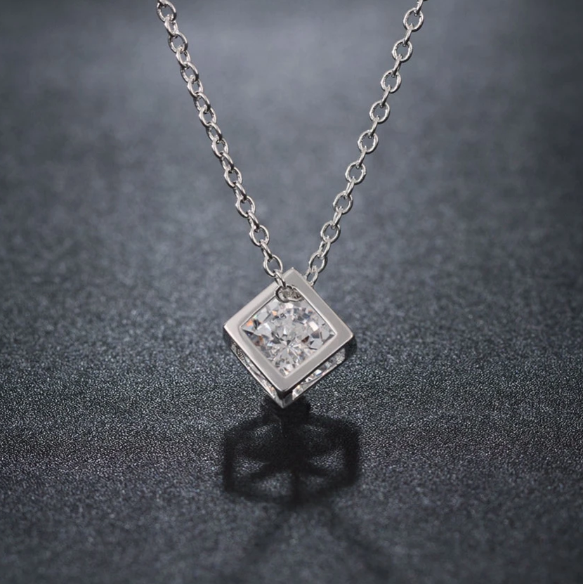 Halsband "Crystal Square" med en integrerad kristall och i 925 Sterling Silverplätering - 3