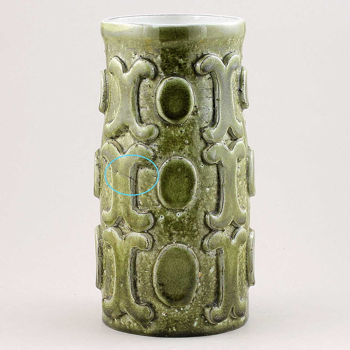 Mari Simmulson (1960s) Unique Green Vase with Geometric Relief 24 cm